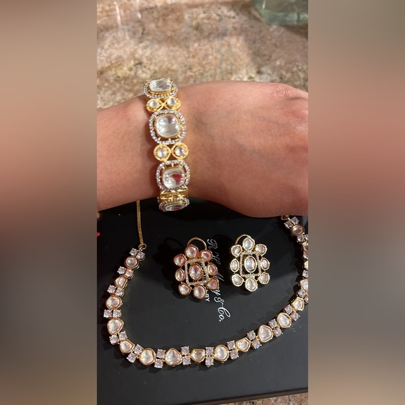 Polki Kundan and CZ Gold-plated Set with Bangle